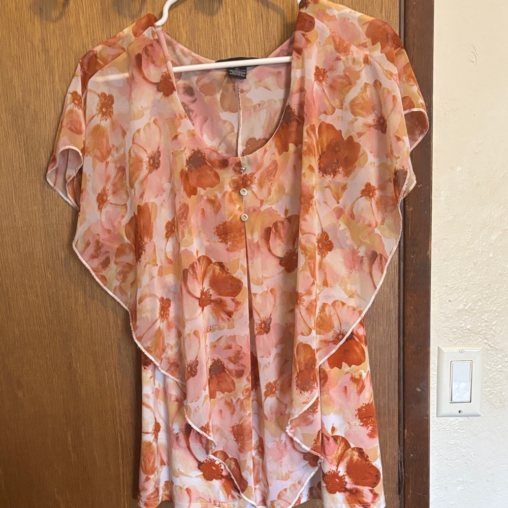 Floral Chiffon Blouse - Pink and Orange